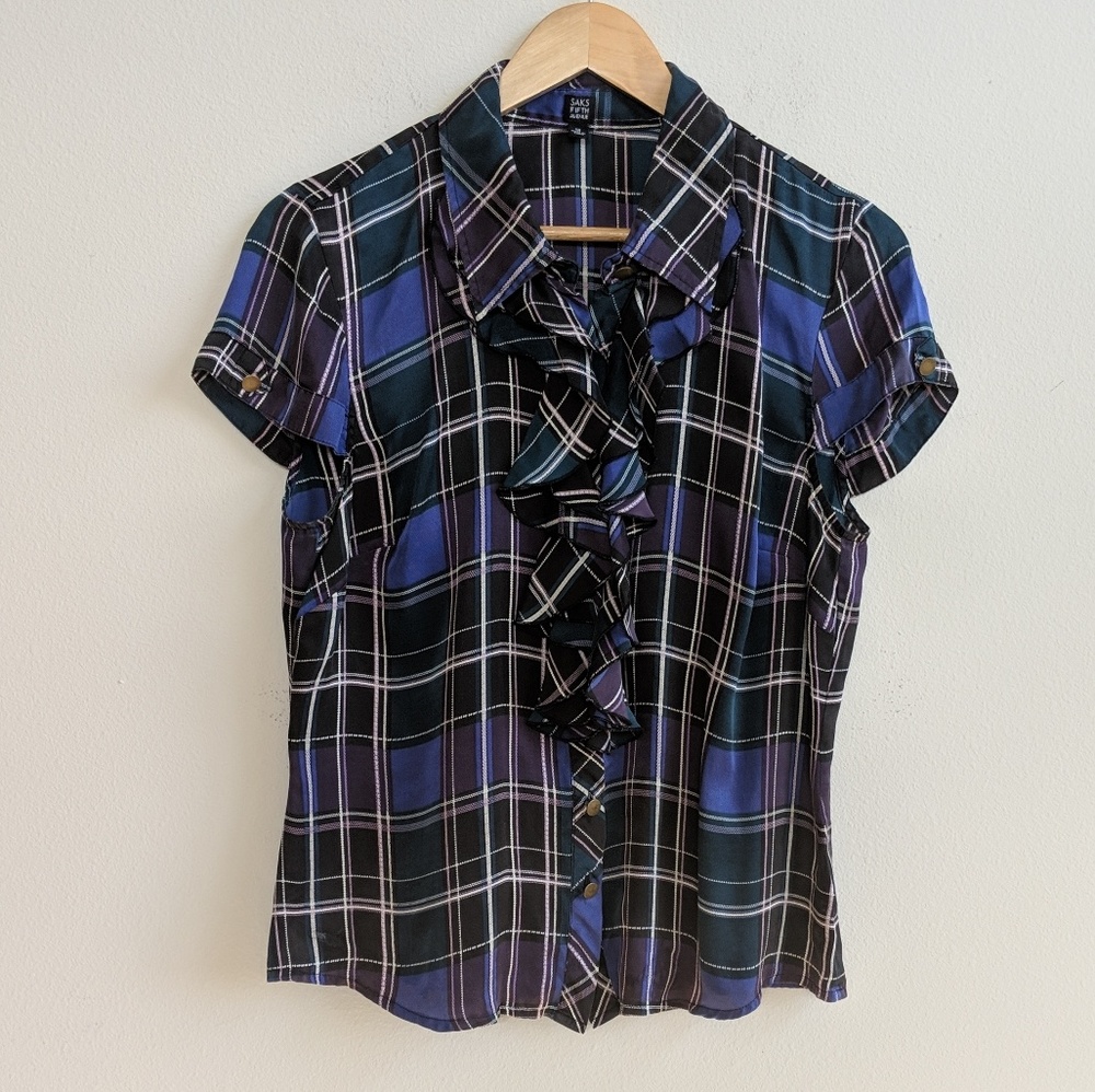 Saks Fifth Avenue Silk Ruffle Button Down Shirt